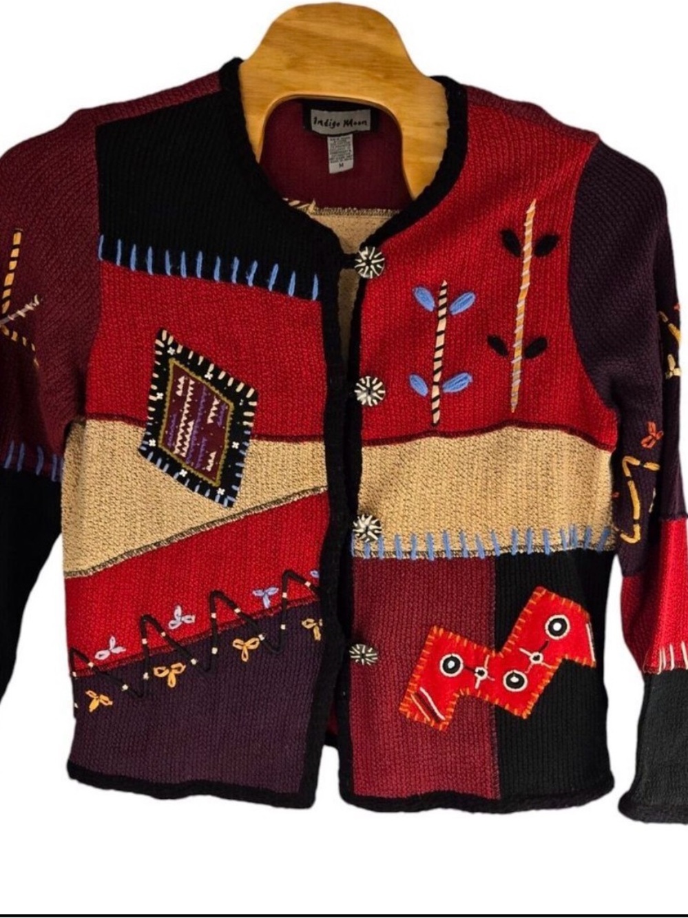 Indigo Moon Womens Multicolor Abstract Button Front Cardigan